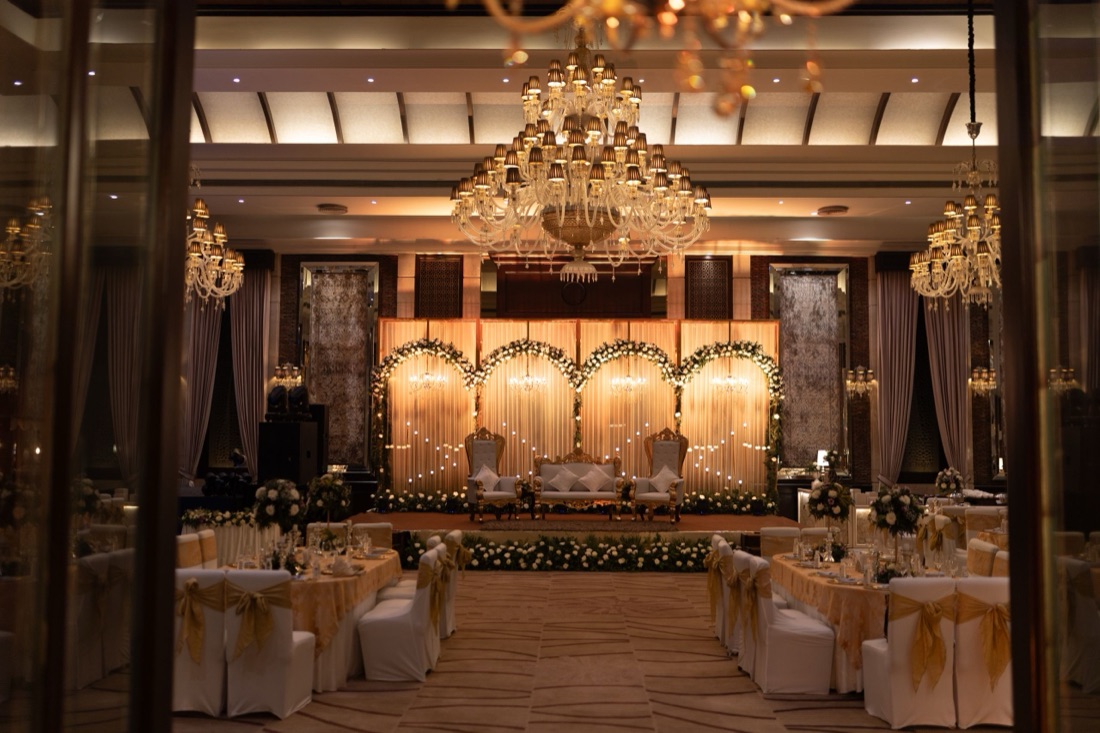 Premium banquet hall ballroom with intelligent lighting